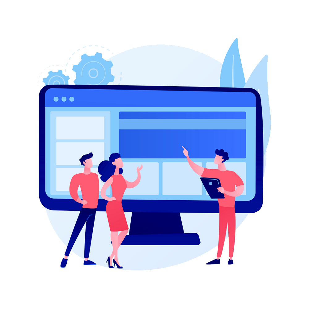 Illustration d'un homme montrant des informations a deux personnes